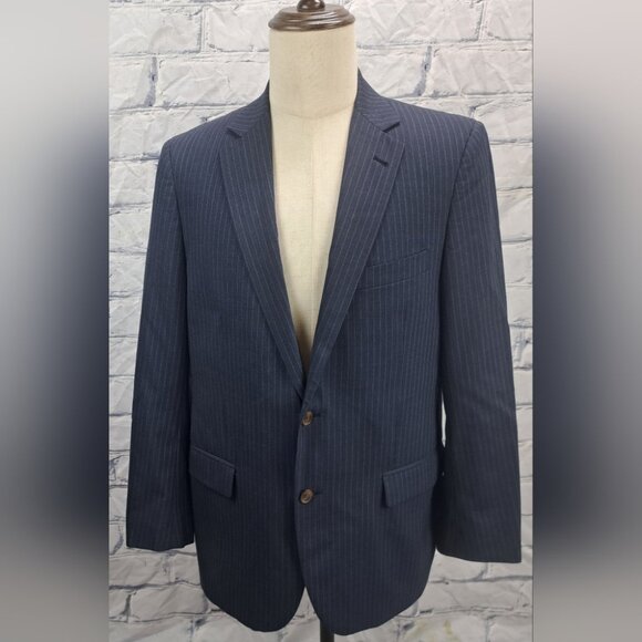 Brooks Brothers Fitzgerald Fit Blazer Sport Coat Navy Striped Wool 1/2 Lined 42R - Picture 1 of 16
